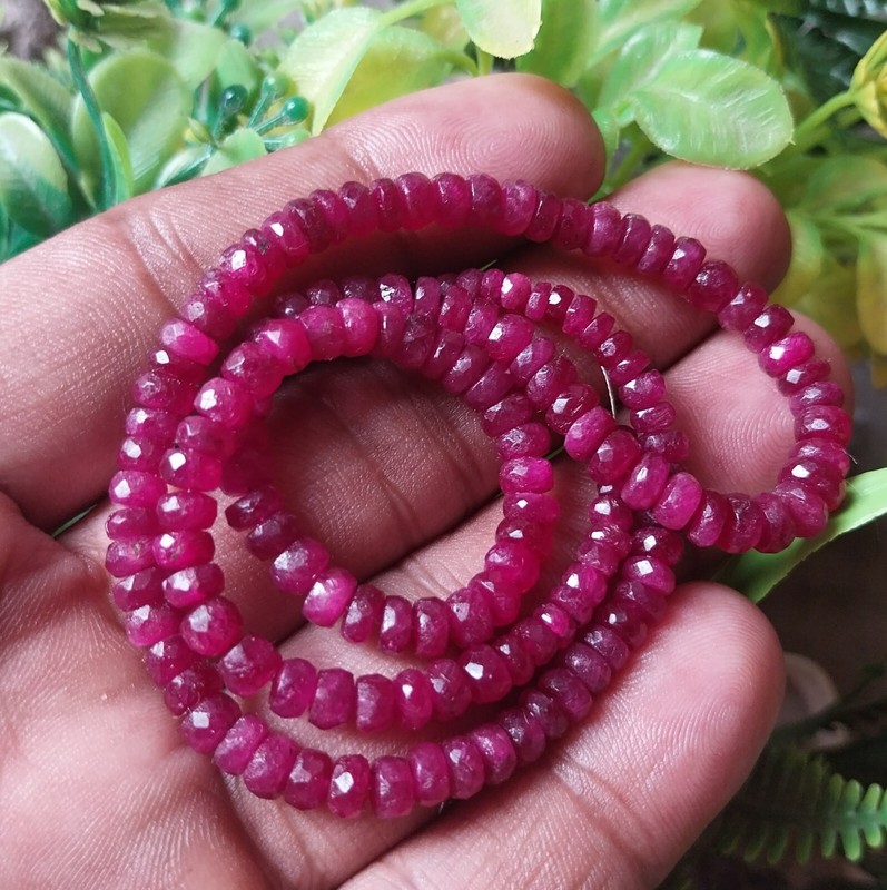 104 Ct 3 to 5 MM Natural Faceted Top Pink Ruby Roundel Shape 16 Inch Necklace gallery