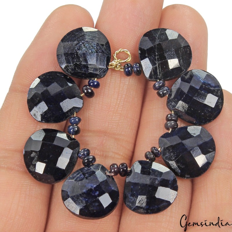 Natural Blue Sapphire Beads Pear Rose Cut Faceted Briolettes 8 Pcs For Jewelry