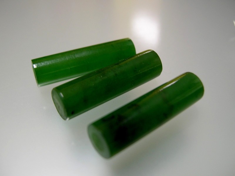 Vintage natural Chinese green jade longer cylinder tube 6.5x24 mm/ 1, 2 or 5 pcs gallery
