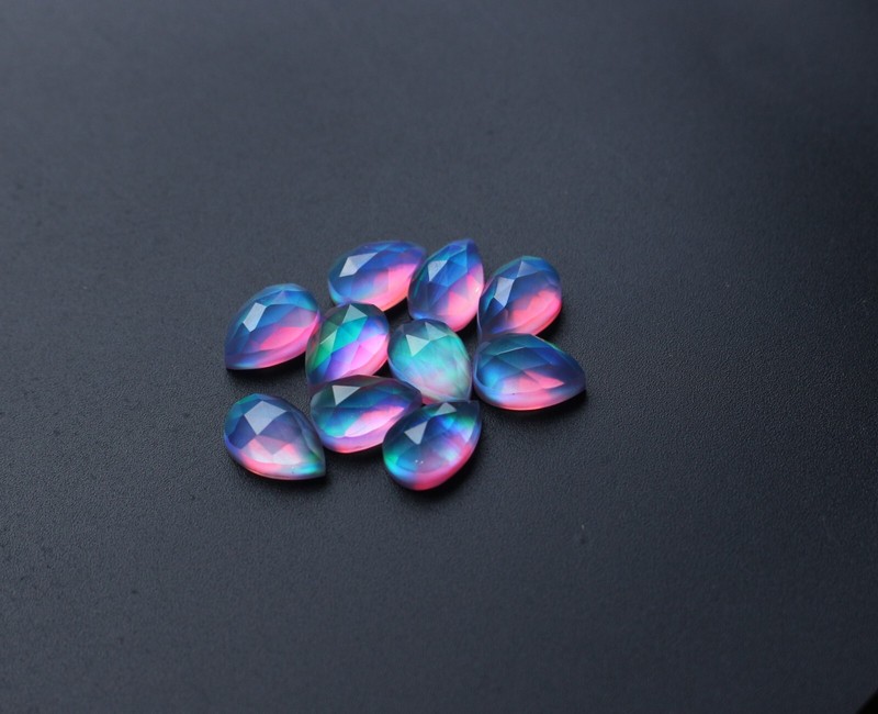 Opal Gemstone Aurora Opal Doublet Rose Cut Faceted Oval Loose Cabochon 12X8MM gallery
