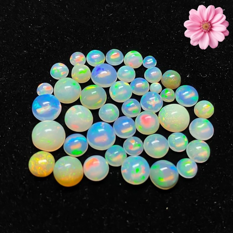 Natural Ethiopian Multi Fire Welo Opal Round Cabochon Loose Gemstone AAA gallery