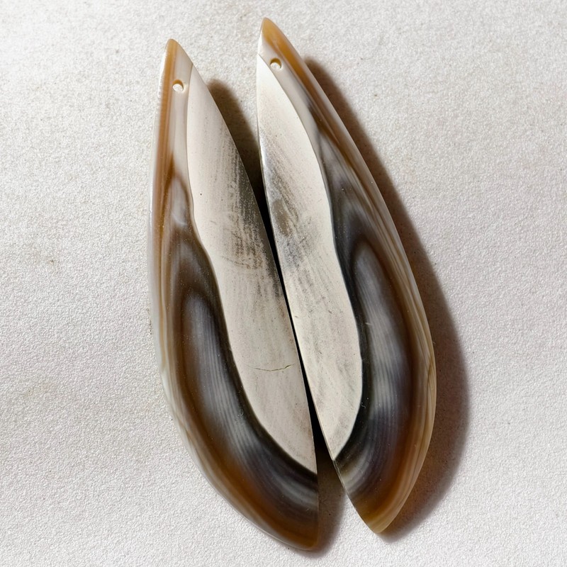 49 Cts Natural Flint Drilled Match Pair Cabochon Gemstone 58.4 X 15.4 MM gallery