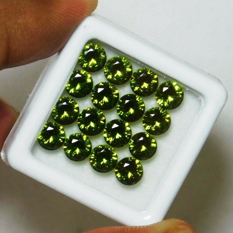 24 PCS Natural Green Sapphire Gemstone Certified Lot 5 MM Round Diamond Cut gallery