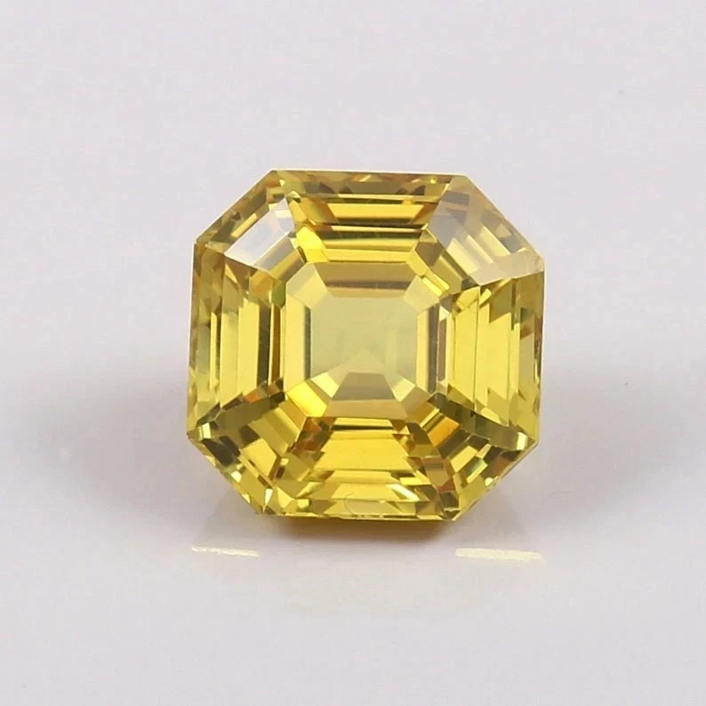 AAA Natural Flawless Ceylon Yellow Sapphire Loose Ascher Cut Gemstone 8x8 MM
