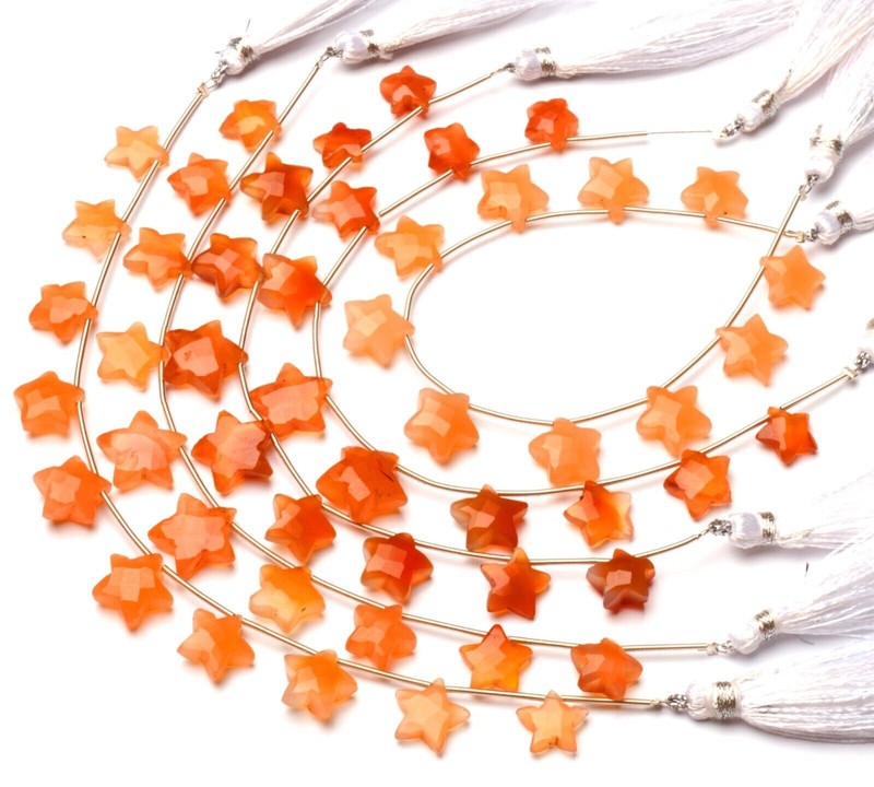 Natural Gem Carnelian 10 to 13 mm Size Star Shape Beads 8″ Strand