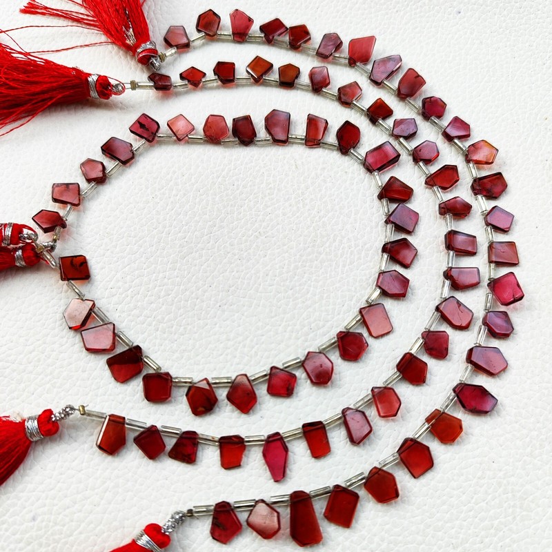 Natural Garnet Gemstone 7 to 8 mm Size Smooth Slice Shape Beads 9 Inch Strand