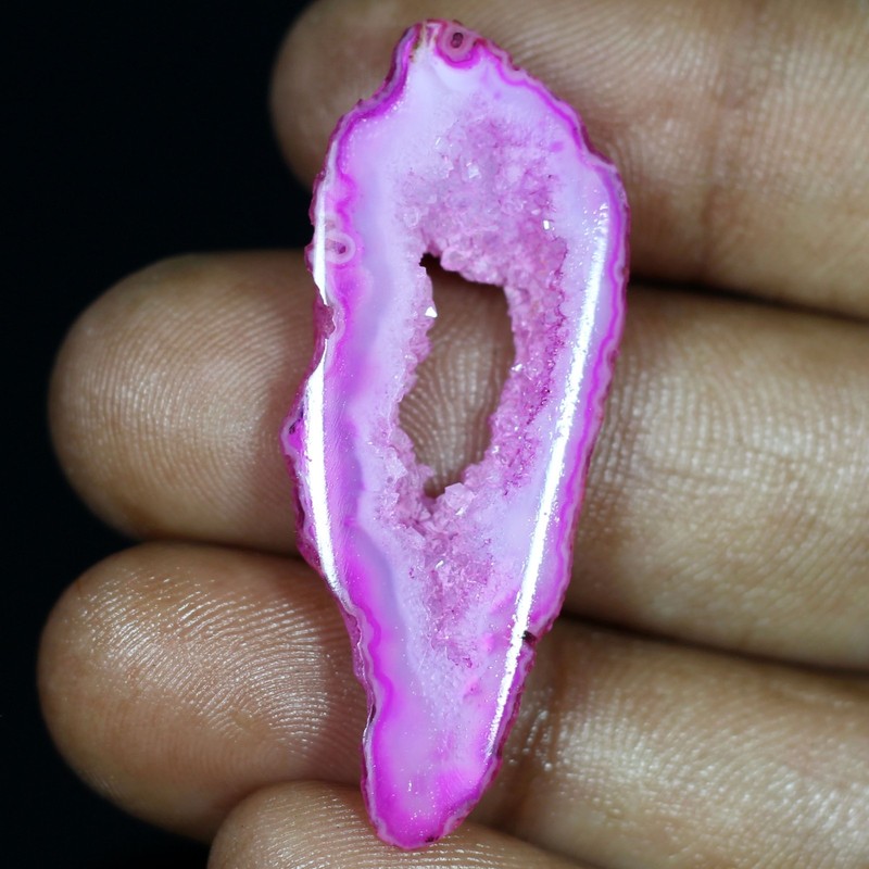 20.15 ct Natural Pink Agate Geode Stalactite Slice Sparkling Druzy Crystal