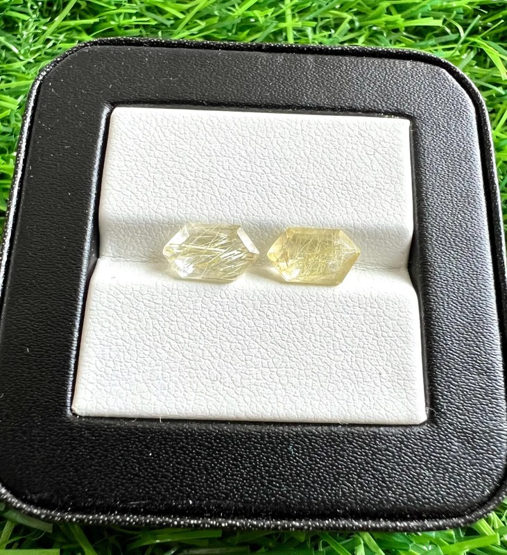 Natural Golden Rutilated Quartz 6x10MM Hexagon Cut 5Pcs Loose Gemstone Lot. gallery