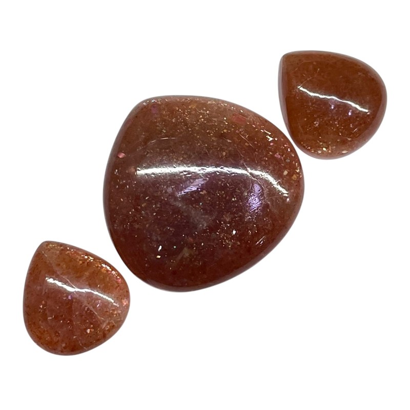3 Pcs Natural Sunstone 17-30mm Glossy Orange Loose Cabochon Gemstones Lot gallery