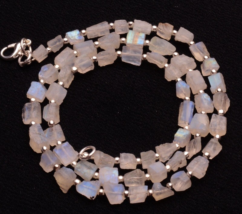 Natural Gem Blue Fire Moonstone 5 to 7 mm Size Beads Unpolished Nuggets Necklace