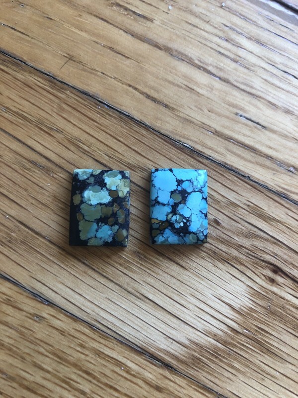 2 Estate Turquoise Cabochon Square Old Stock Spider Web Black Matrix Green-Blue gallery