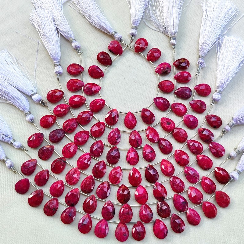 Natural Ruby Gems 14×10 mm Size Faceted Pear Briolette Beads 6″ Strand