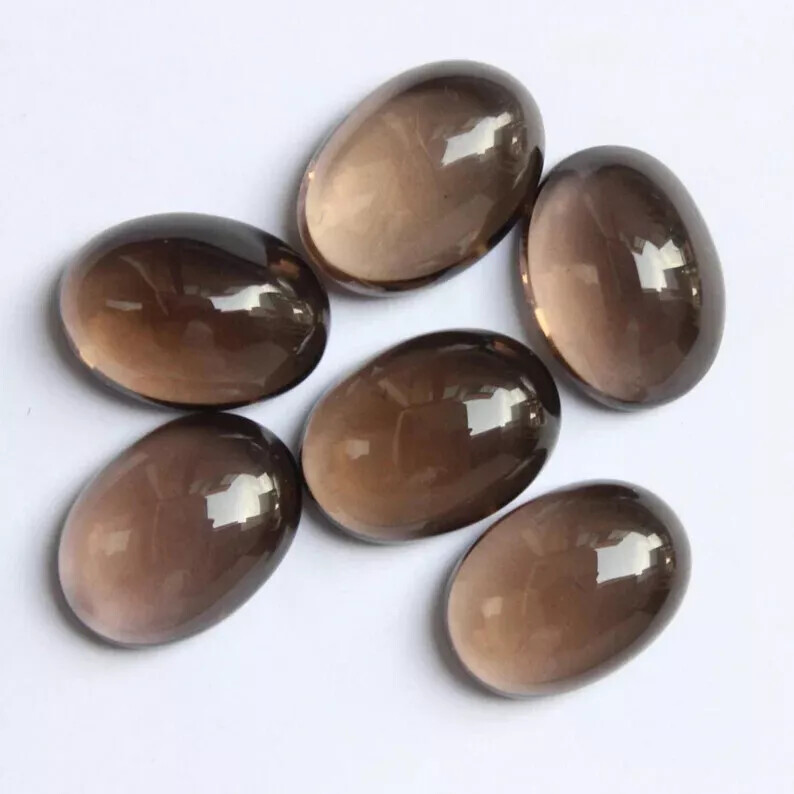 [WHOLESALE] NATURAL SMOKY QUARTZ CABOCHON OVAL SHAPE LOOSE GEMSTONE