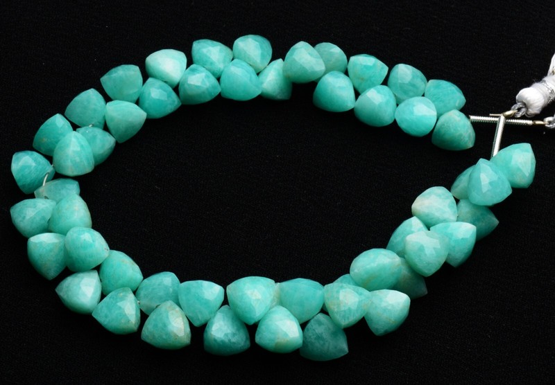 Natural Amazonite Gem 8 to9mm Size Faceted Trillion Shape Briolette Beads 9" gallery