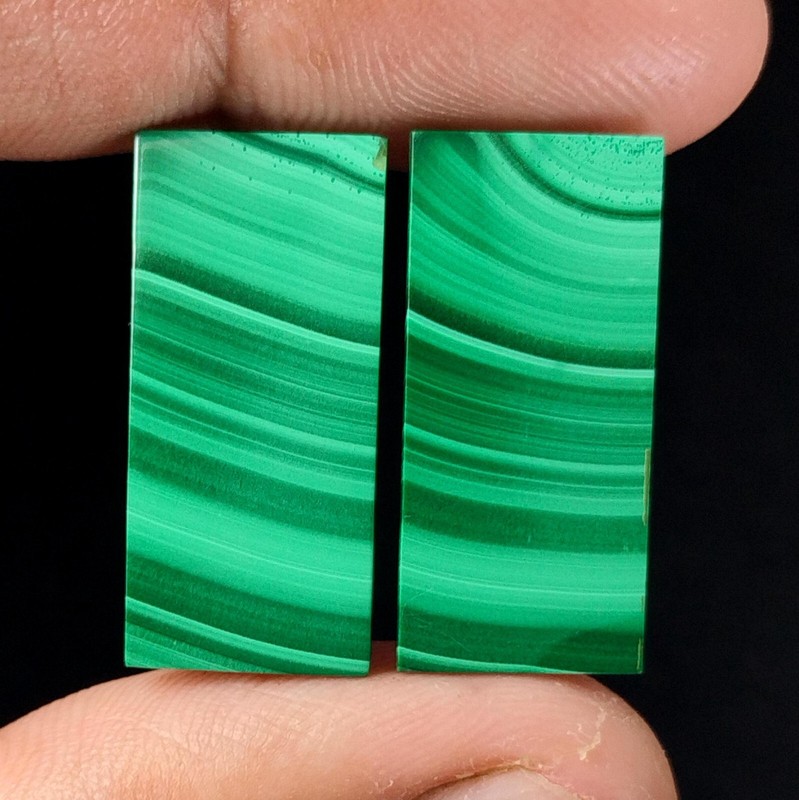 Natural Rare Quality Malachite Baguette Pair Both Side Flat Loose Gemstone