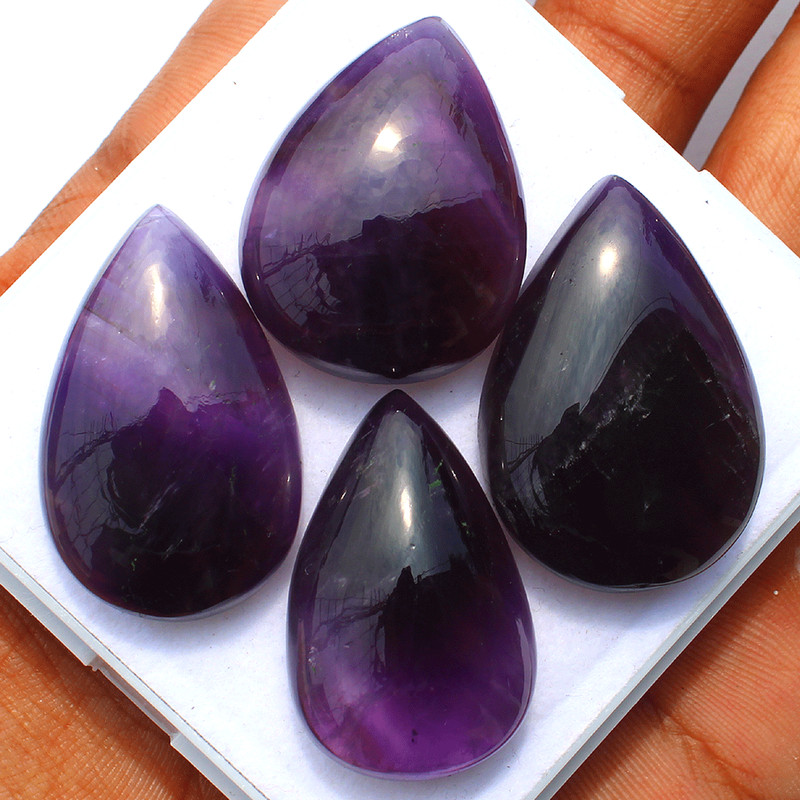 4 Pcs Natural Amethyst Rich Purple Top Grade 29mm-32mm Pear Cabochon Gemstones