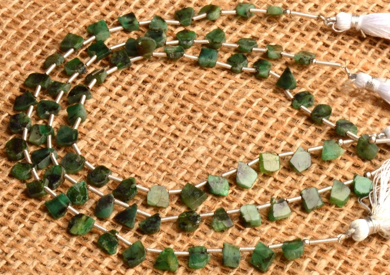 Natural Emerald Gem 5 to 6 mm Size Unshaped Slice Beads 9" Strand gallery