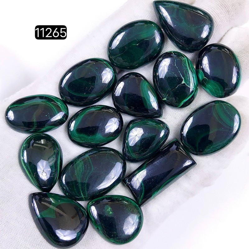 15Pcs 481Ct Natural Malachite Cabochon Back Unpolished Lot 30×14-23x17mm#R-11265