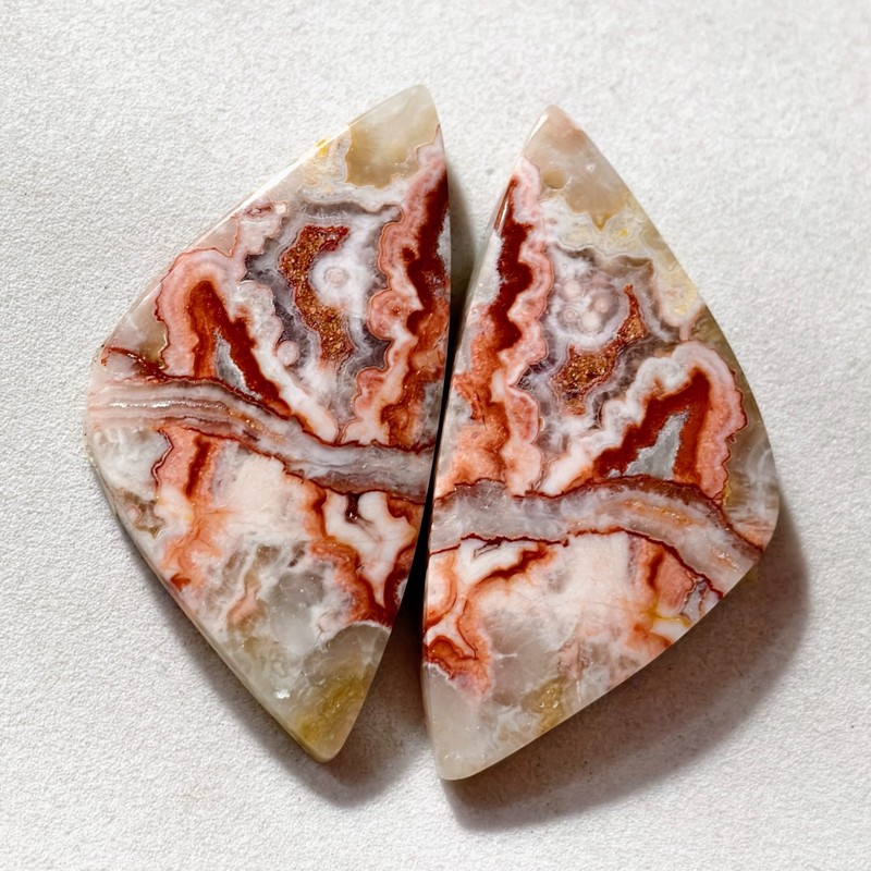 65 Cts Natural Rosetta Jasper Drilled Match Pair Cabochon Gemstone 39 X 20 MM gallery