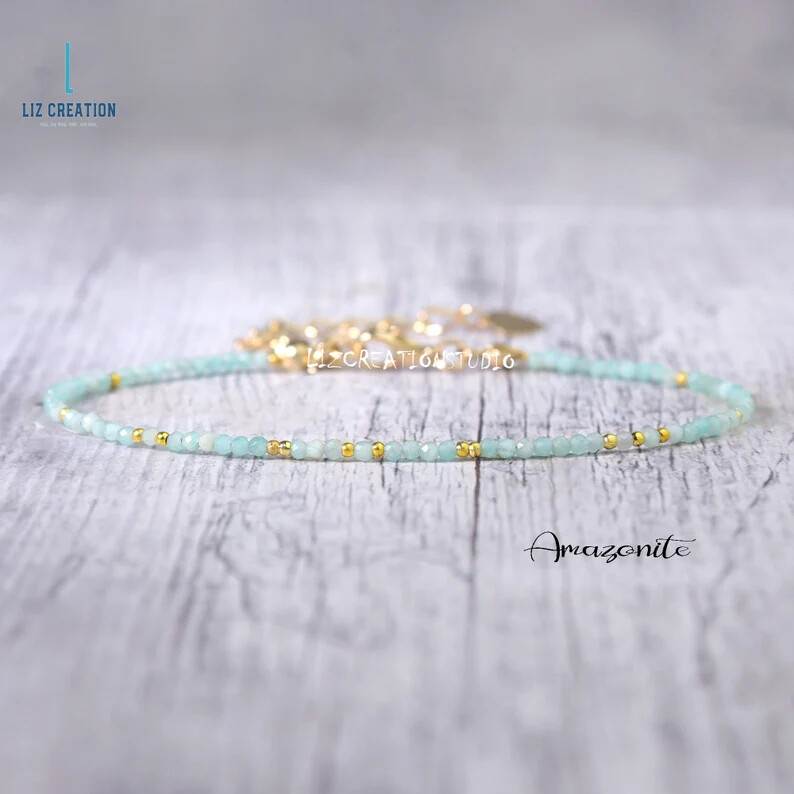 Amazonite Minimalist Bracelet -Natural Stone Dainty Bracelet- Crystal Delicate gallery