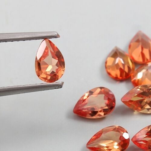 AAA Natural Ceylon Padparadscha Sapphire Loose Pear Gemstone Cut 6x4 MM 10 Pcs gallery