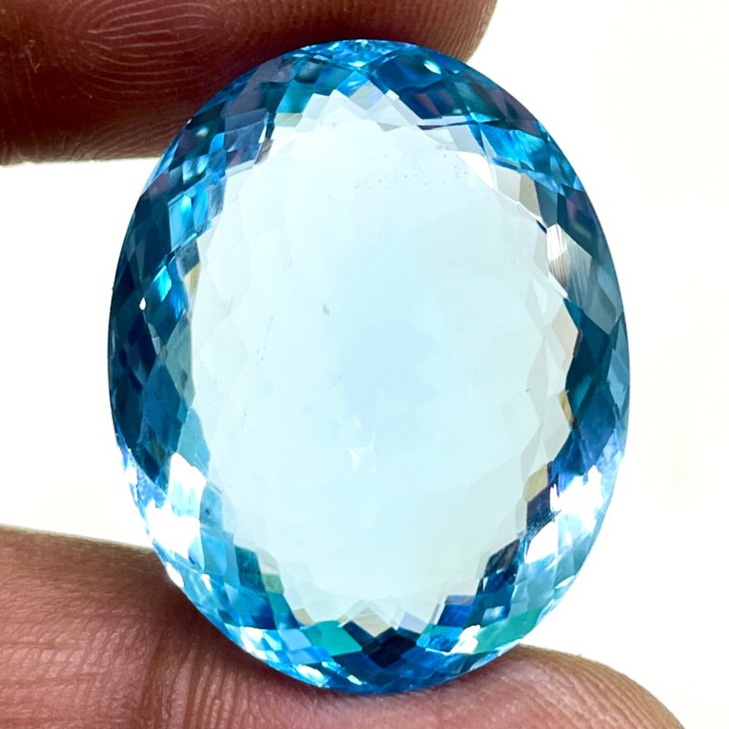 VVS 61 Cts Certified Natural Blue Topaz 27x22mm Oval Cut Dazzling Huge Gemstone