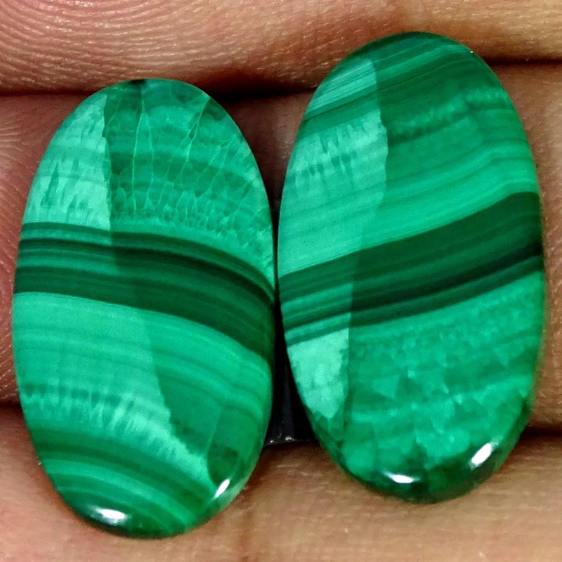 20.80Cts Natural Green Malachite Pair Oval Cabochon Gemstone 12X22X2MM