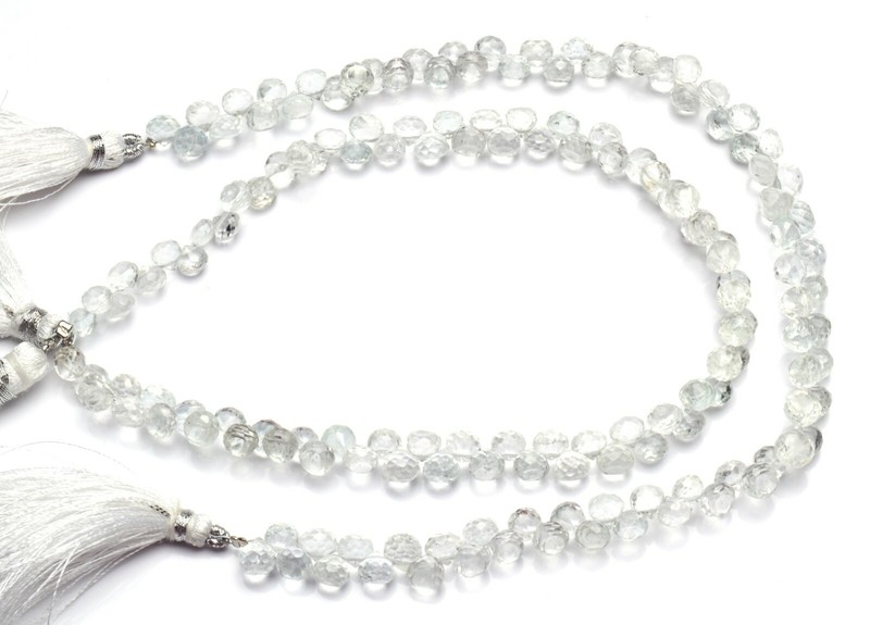 Natural Gemstone White Topaz 5.5MM Size Faceted Onion Shape Briolette Beads 11" gallery