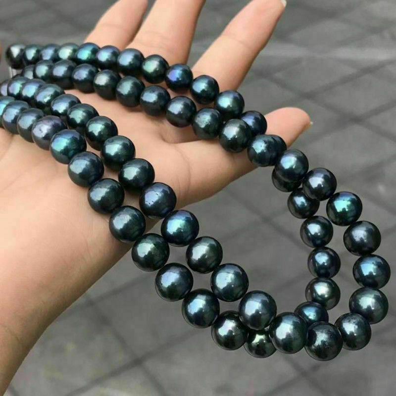 7-8mm Natural Black Real Freshwater Pearl Round Loose Beads Strand 15”