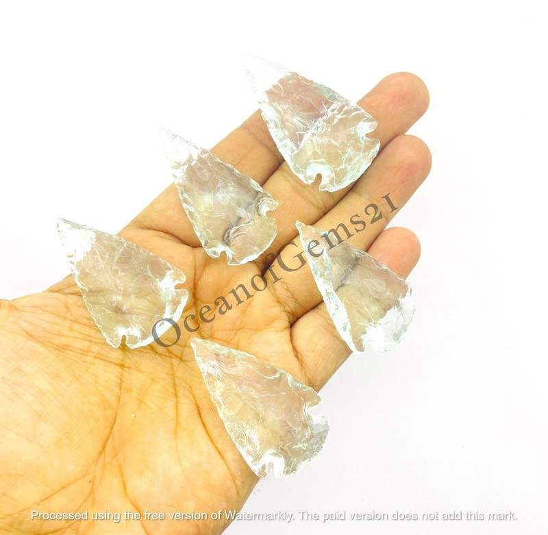 Manmade Aquamarine Arrowhead Crystal, 4 Pieces, Loose Gemstone Cabochon
