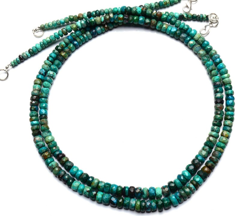 Natural Gem Chrysocolla 4 to 6MM Size Faceted Rondelle Beads Necklace 17″ 95Cts