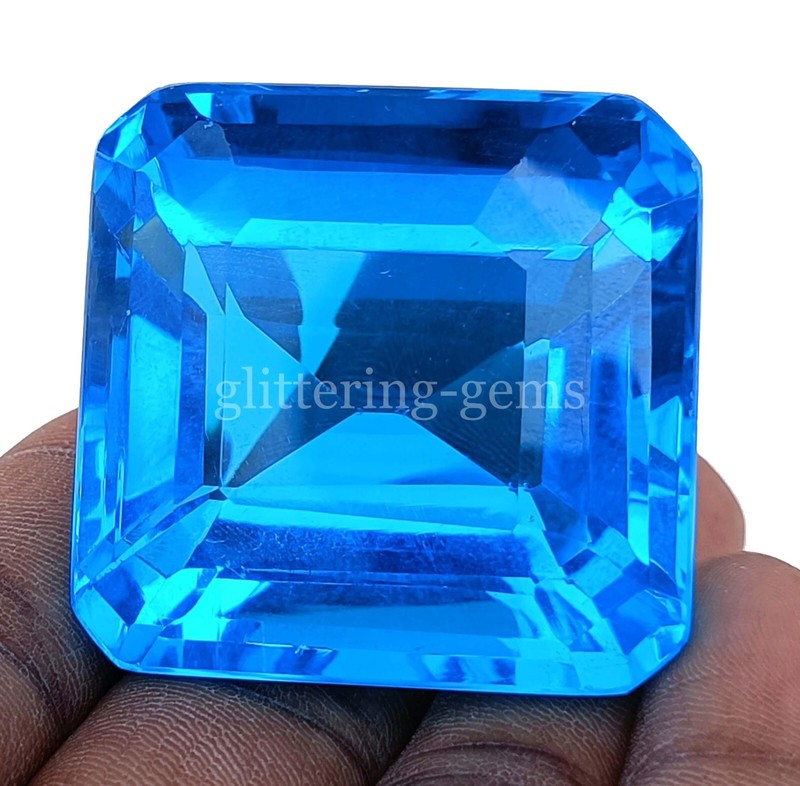 Natural London Blue Topaz 50 Ct IGL Emerald Cut Transparent Loose Gemstone 25F gallery