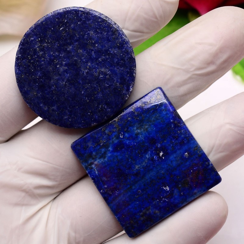 2 Pcs Natural Lapis Lazuli 33mm-35mm Cabochon Untreated Huge Loose Gemstones Lot gallery