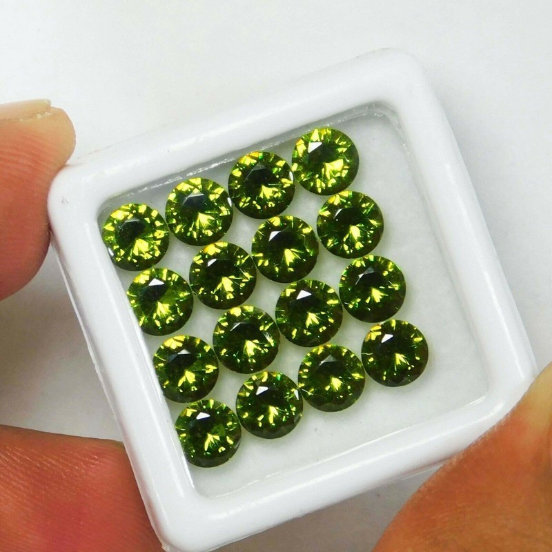 24 PCS Natural Green Sapphire Gemstone Certified Lot 5 MM Round Diamond Cut gallery