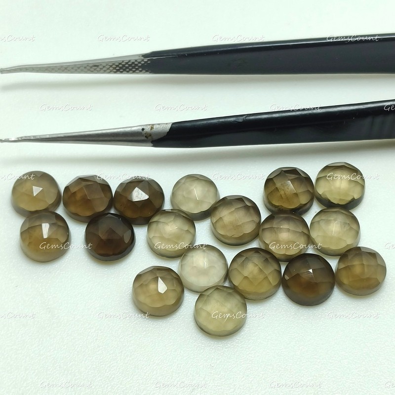 Natural Smoky Quartz Round Rose Cut Healing Gemstone For Jewelry 5mm-20mm gallery