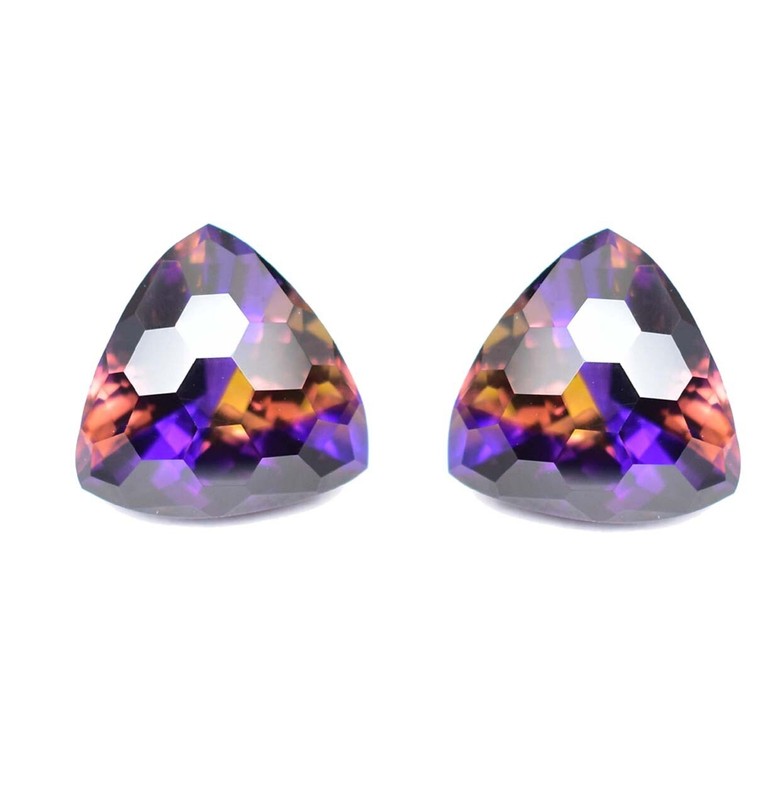 1 Pair 12 x 12 MM Natural Bi-Color Bolivia Ametrine Untreated Gemstone Certified
