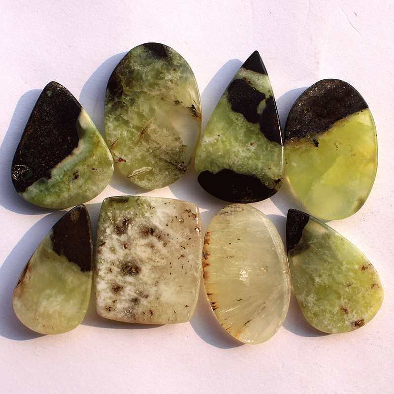 8 Pcs Australian Natural Bio Prehnite Untreated 31mm-38mm Cabochon Gemstones Lot gallery