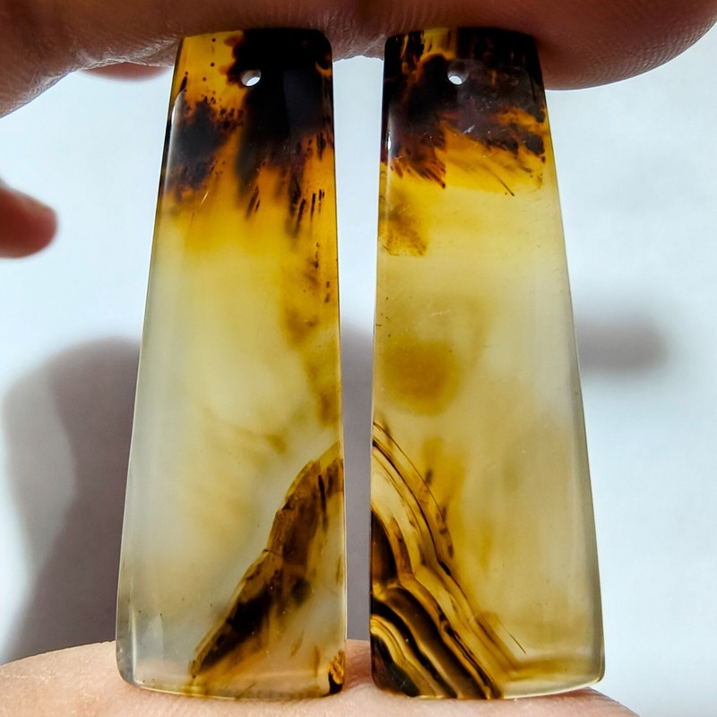 44 Cts Natural Montana Agate Drilled Pair Cabochon Gemstone 41.2 X 14.1 MM 46
