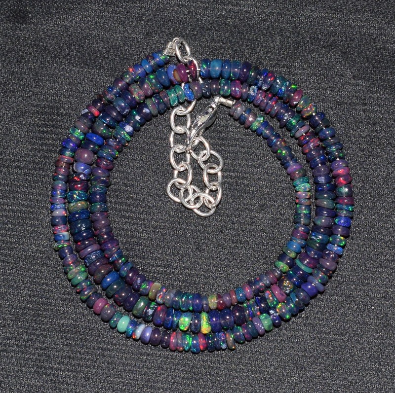 Opal Beads Necklace Natural Ethiopian Black Opal Gemstone Beads 16″Necklace