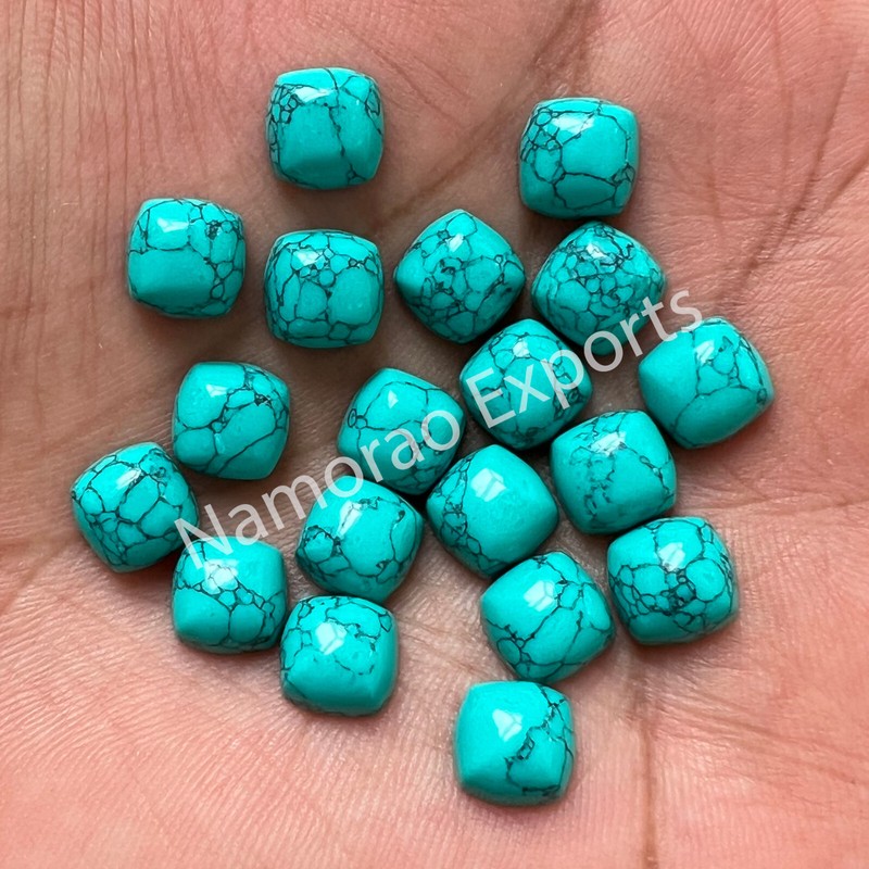 Synthetic Blue Turquoise Cushion 6x6 mm to 20 mm Cabochon Loose Gemstone Lot gallery