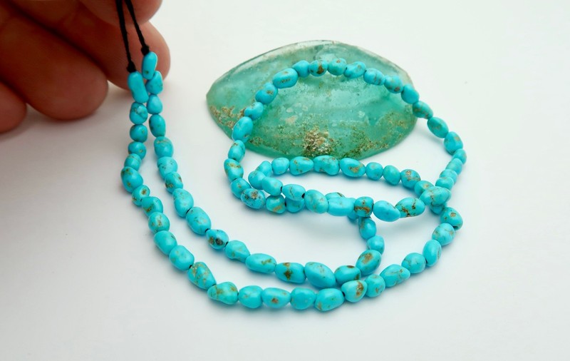 AAAAA AZ SLEEPING BEAUTY ROBIN'S EGG BLUE TURQUOISE W/ MATRIX NUGGET BEAD STRAND gallery