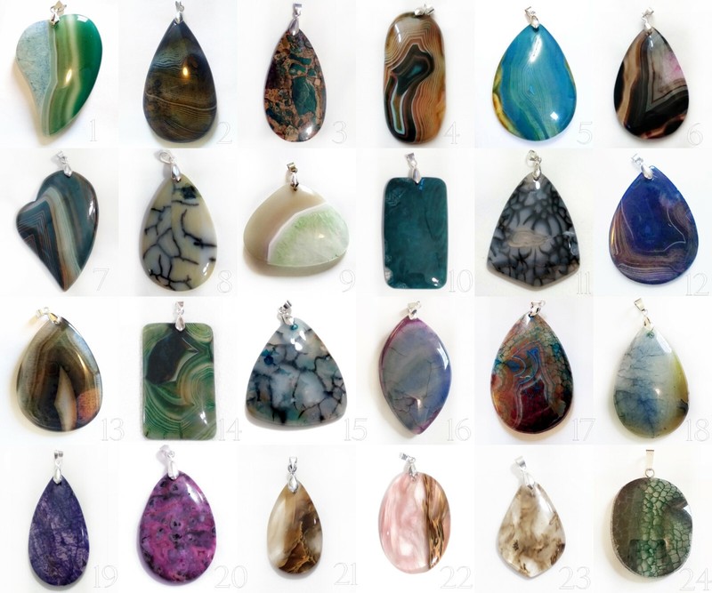 Assorted Agate Jasper Druzy Banded Veined Translucent Opaque Gemstone Pendant