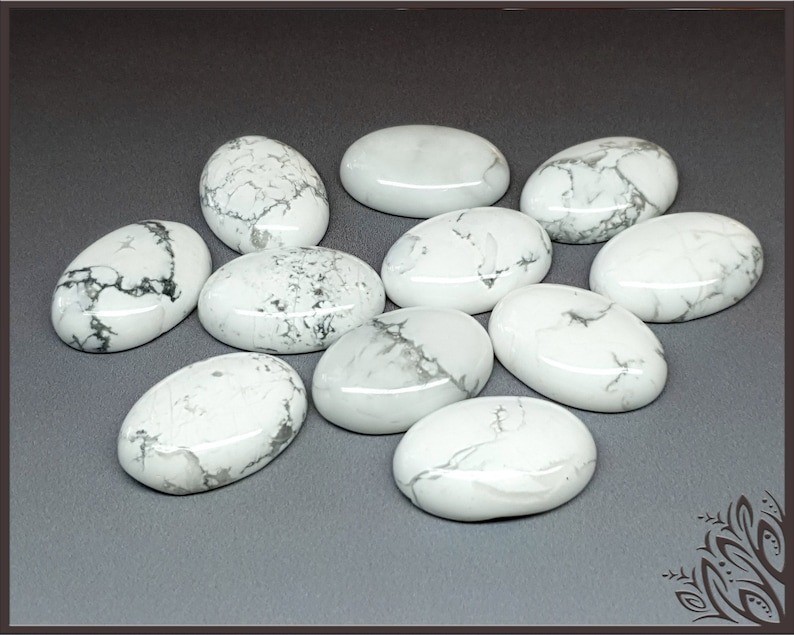 Natural White Howlite Long Oval Cabochon 5x10mm to 12x24mm Gemstone