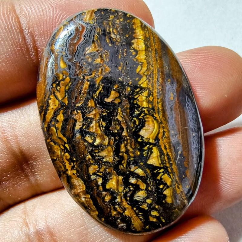 66 Cts Natural Iron Tiger Eye Cabochon Gemstone For Jewelry 39.5x26.3x6.1 MM gallery