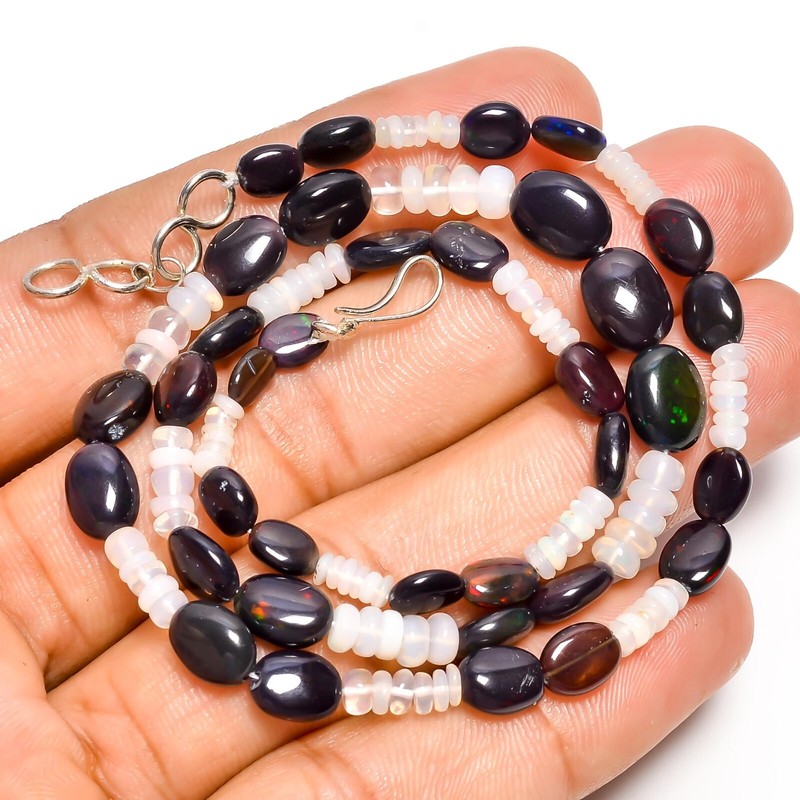 48 Ct Natural Multi Ethiopian Opal Mix Shape Smooth Beads Necklace 17-18″ A-4887