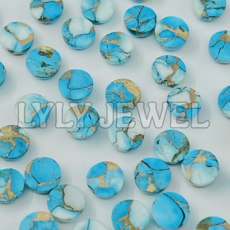 [WHOLESALE] ICE BLUE DAHLIA COPPER TURQUOISE CABOCHON ROUND SHAPE LOOSE GEMSTONE gallery