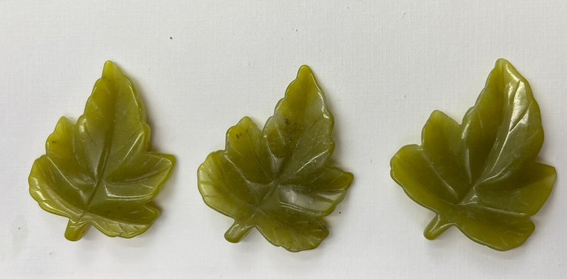 Serpentine carved leaves (3) 16-20 grams each double sided