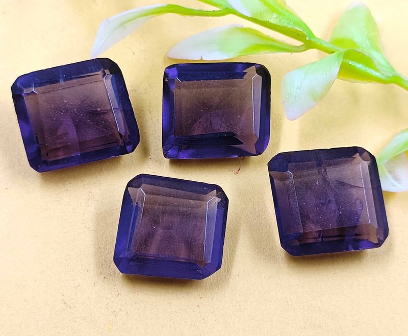 100% Natural IGL Purple Amethyst 4pcs LOT From Brazil Emerald Cut Gems NOW 4N