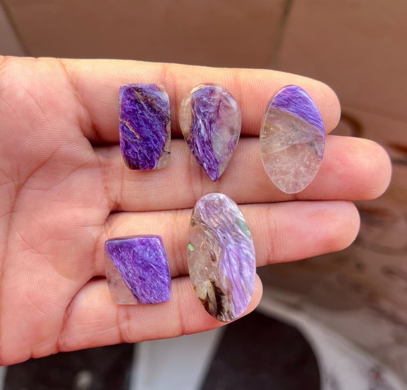 5 Pieces Natural Charoite Cabochon Mix Shape Gemstone Lot 89 Carat DG=108