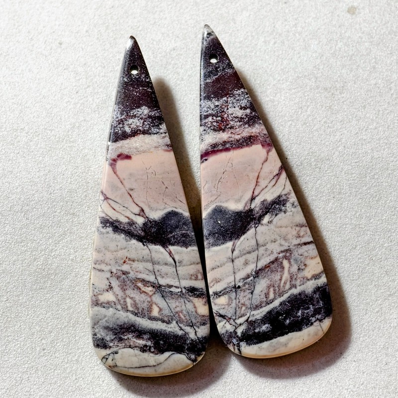 61 Cts Natural Porcelain Jasper Drilled Pair Cabochon Gemstone 49.3 X 17.2 MM gallery